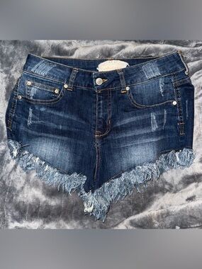 Altar'd State Dark Blue Frayed Jean Shorts, Size 7